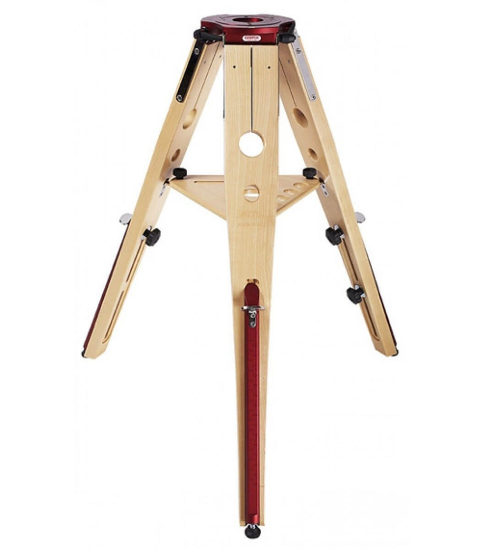 Treppiede Geoptik Hercules 95 in legno rosso, compatibile con GK300 e EQ6, altezza regolabile da 95cm a 110cm, peso 8,5kg.