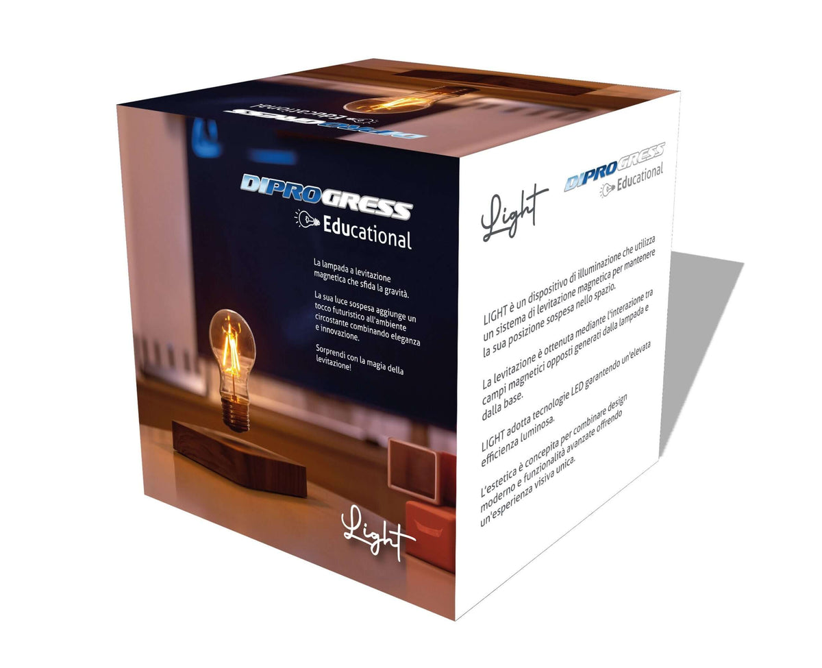 Lampada levitazione magnetica DiProgress LIGHT, base legno.