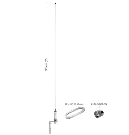 Antenna VHF Scout KM-3F per barche a vela con cavo e connettori