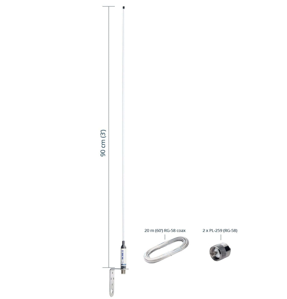 Antenna VHF Scout KM-3F per barche a vela con cavo e connettori
