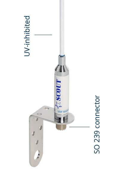 Antenna VHF Scout KM-3F per barche a vela, resistente UV.