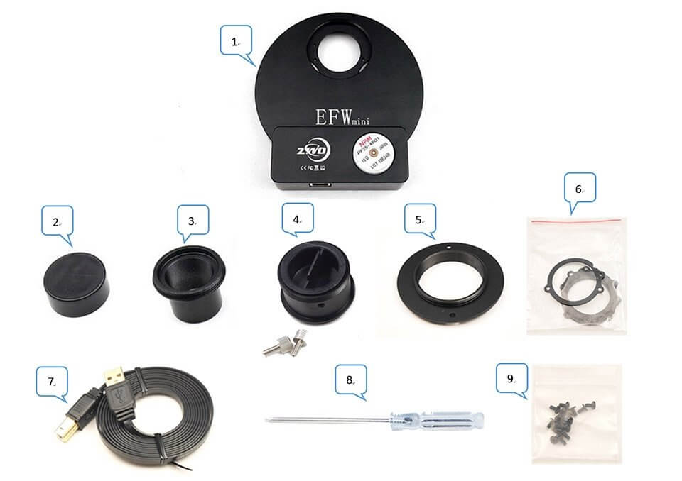 Componenti della ruota portafiltri ZWO EFW Mini