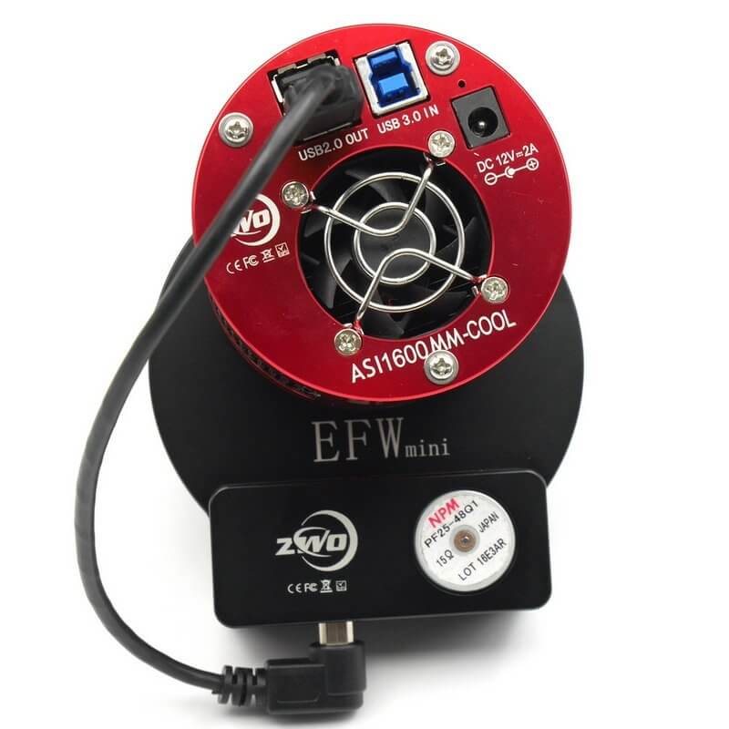 ZWO EFW mini con connessioni USB e dettagli tecnici