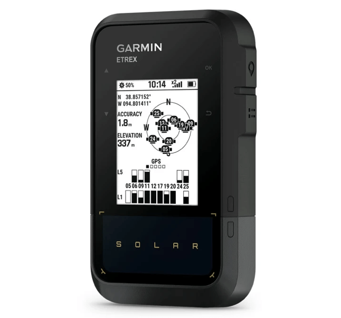 Navigatore GPS Garmin eTrex Solar con display e design nero