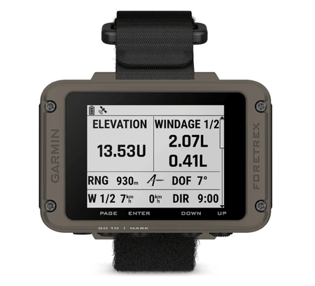 Dispositivo GPS Garmin Foretrex 901 Ballistic con display.