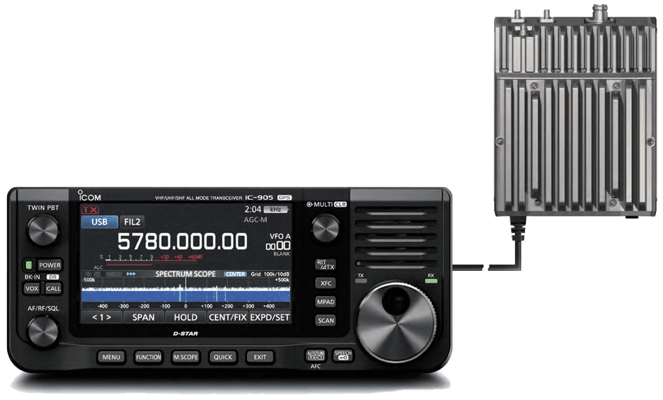 Alt Tag: Ricetrasmettitore Icom IC-905 SDR con display e modulatore
