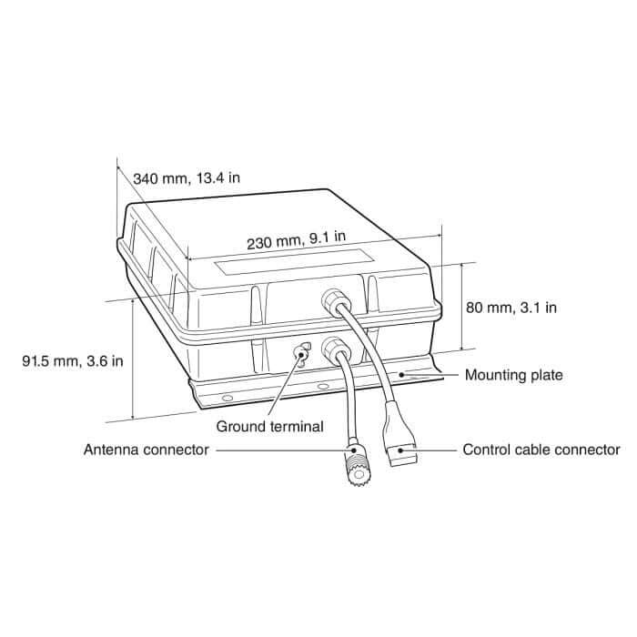 Schema dimensioni Icom AH-730, connettori antenna e controllo.