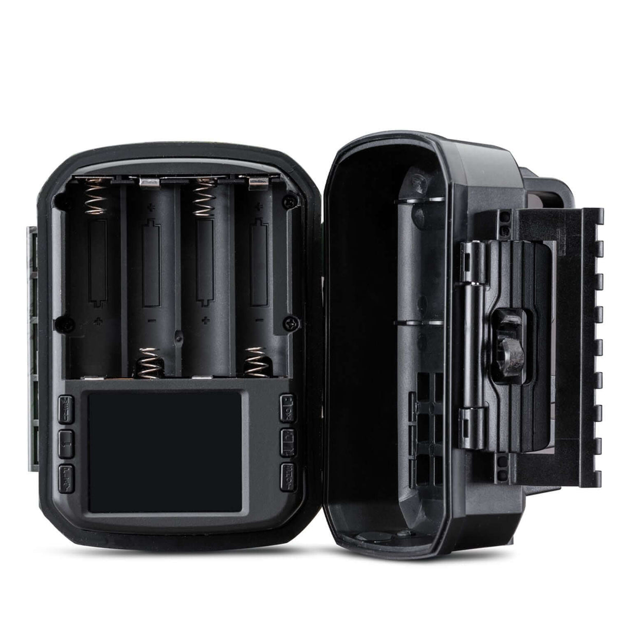 Fototrappola Wild Guardian aperta, vista interna batterie