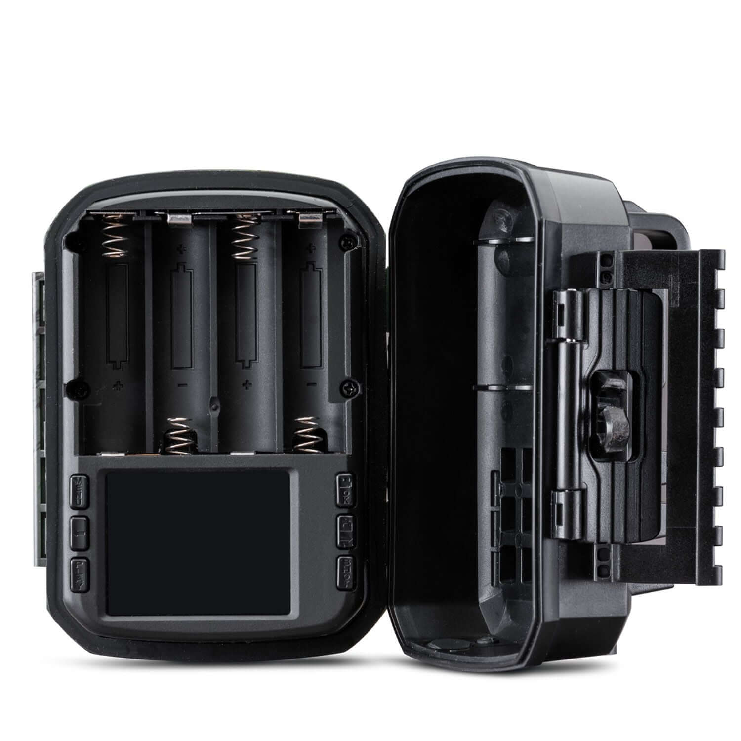 Fototrappola Wild Guardian aperta, vista interna batterie