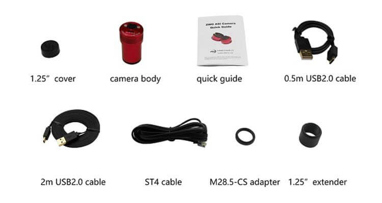 Accessori inclusi con la fotocamera ZWO ASI 120 MM Mini