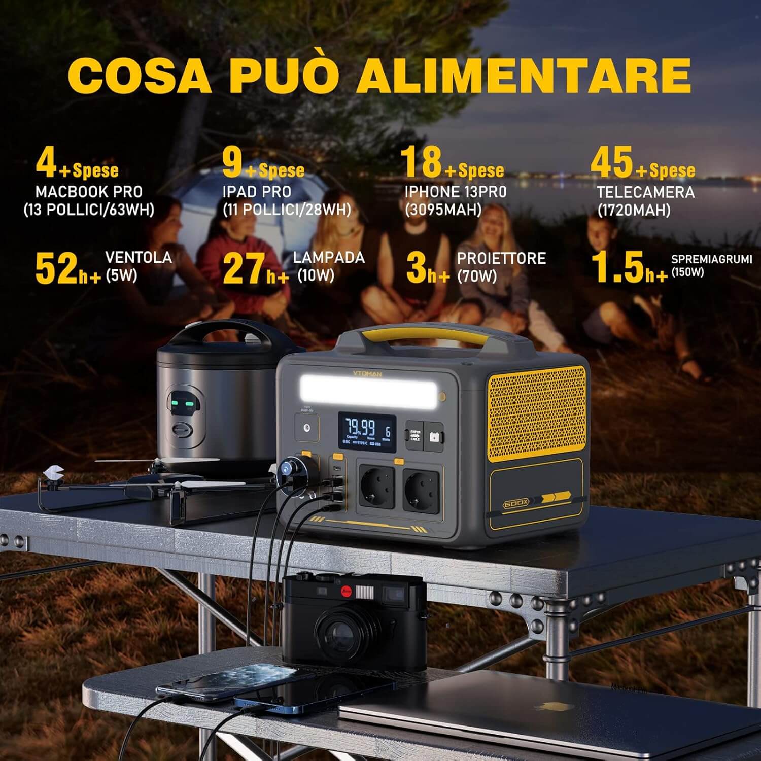 VTOMAN Jump 600X Power Station alimenta più dispositivi