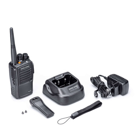 Midland G15 PRO NC Walkie Talkie PMR446 con accessori, chassis robusto.