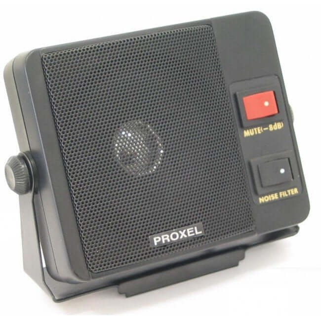Altoparlante Proxel SP-80-M, 8Ω, con mute e filtro, extrapiatto, dimensioni L120xH106xP39, nero, con supporto, vista anteriore.