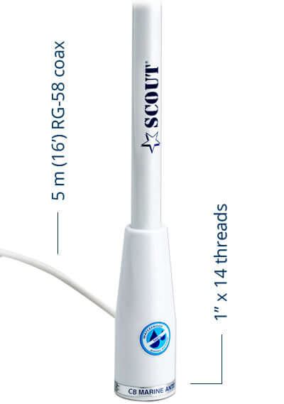 Antenna nautica CB Scout KS-7B bianca, 1.5m, UV resistente.