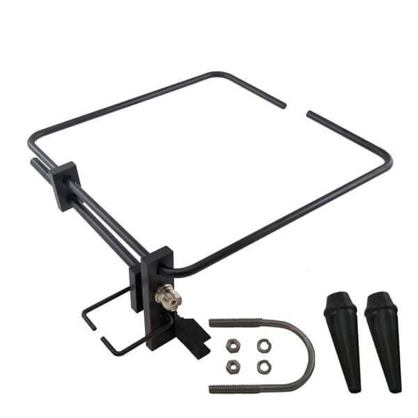 Falkos Square Loop Antenna VHF/UHF accessoriato, vista frontale