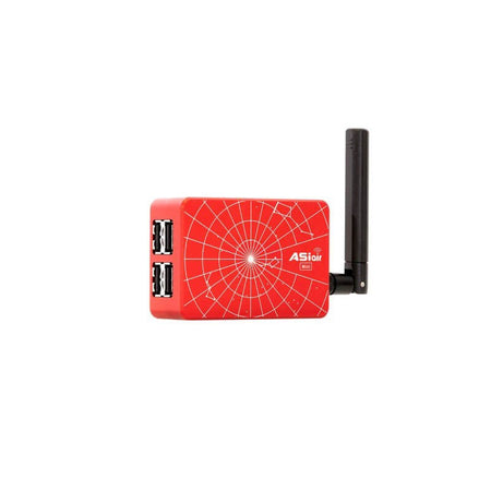Dispositivo ZWO ASIair MINI rosso con antenna WiFi e porte USB