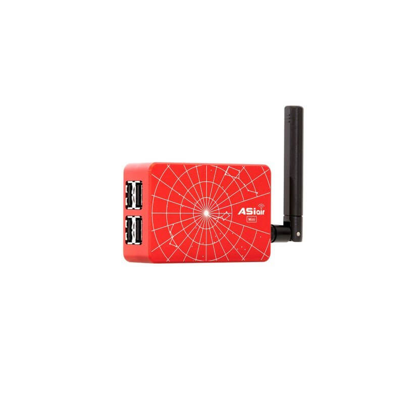 Dispositivo ZWO ASIair MINI rosso con antenna WiFi e porte USB