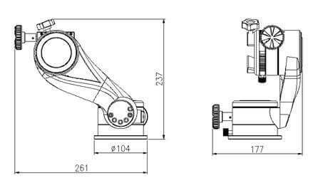 Disegno tecnico montatura Sky-Watcher AZ5, misure dettagliate