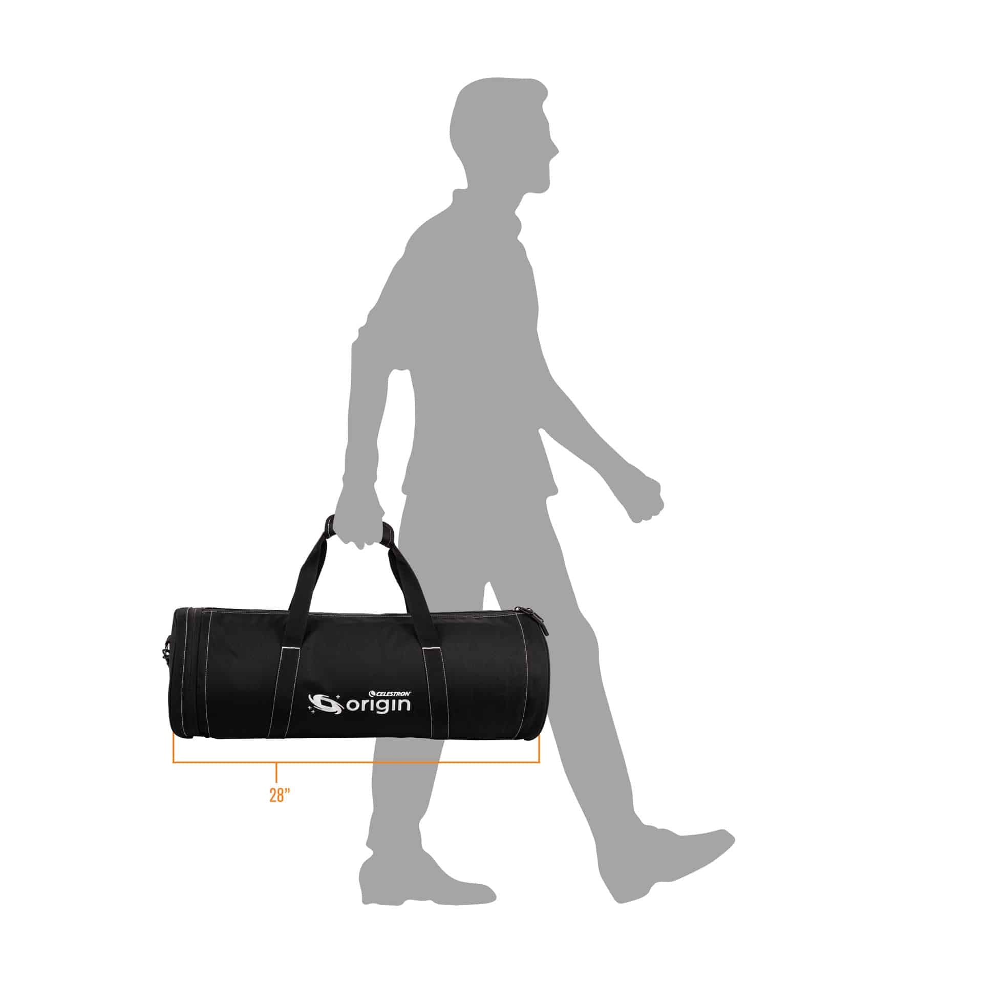 Celestron Borsa Telescopio Origin portata da una sagoma in movimento.