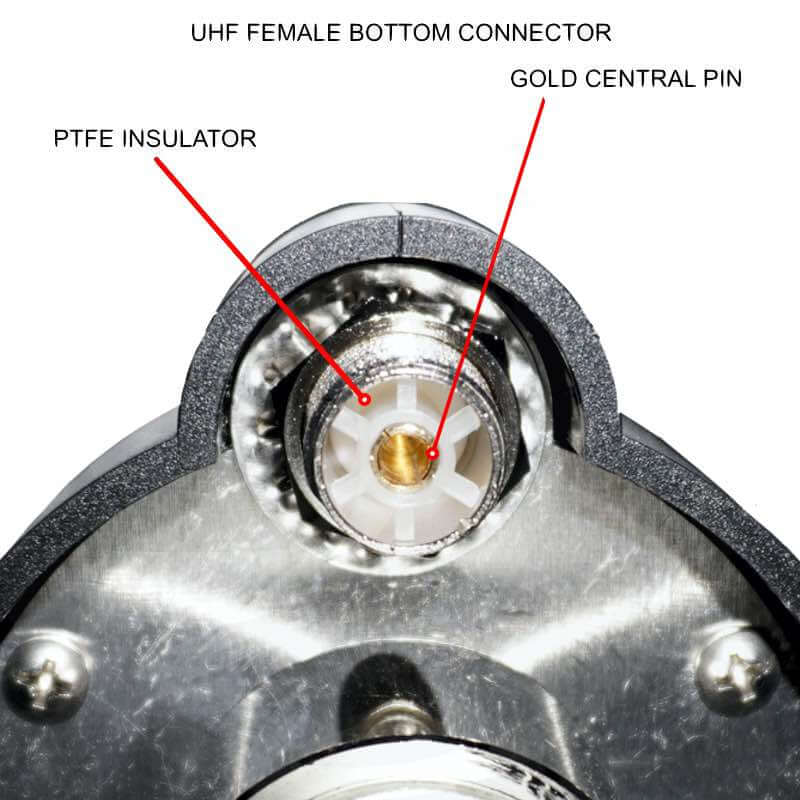 Connettore femmina UHF con pin centrale dorato e isolante PTFE