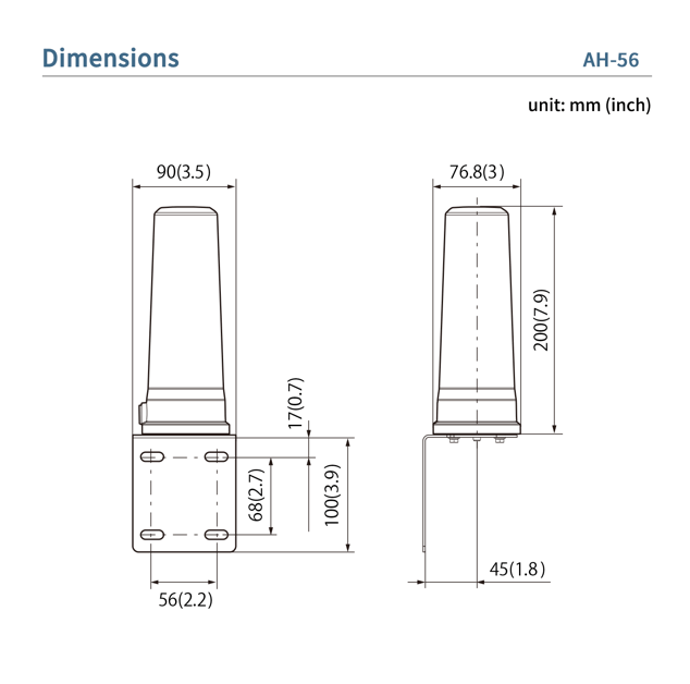Dimensioni dell'antenna Icom AH-56 per 5 GHz