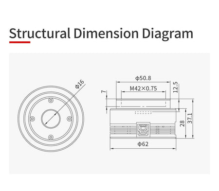 Schema dimensioni strutturali per ZWO ASI 715 MC Color