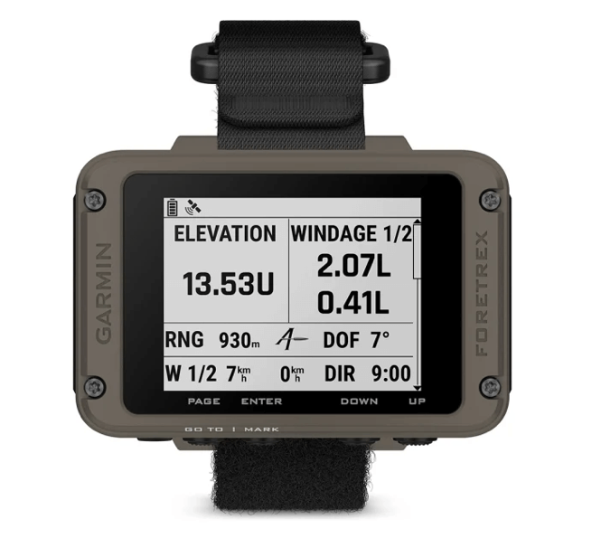 Dispositivo GPS Garmin Foretrex 901 Ballistic con display.