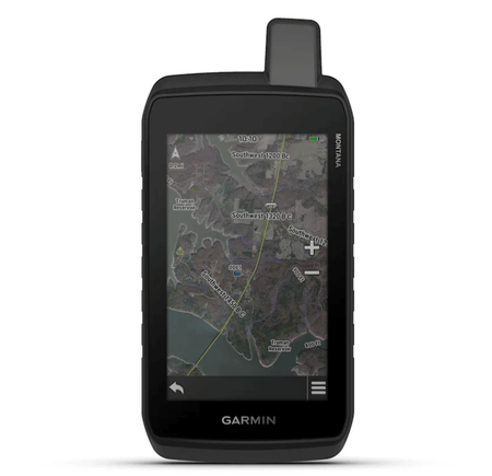 GPS portatile Garmin Montana 710 con schermo touchscreen e mappe topografiche.