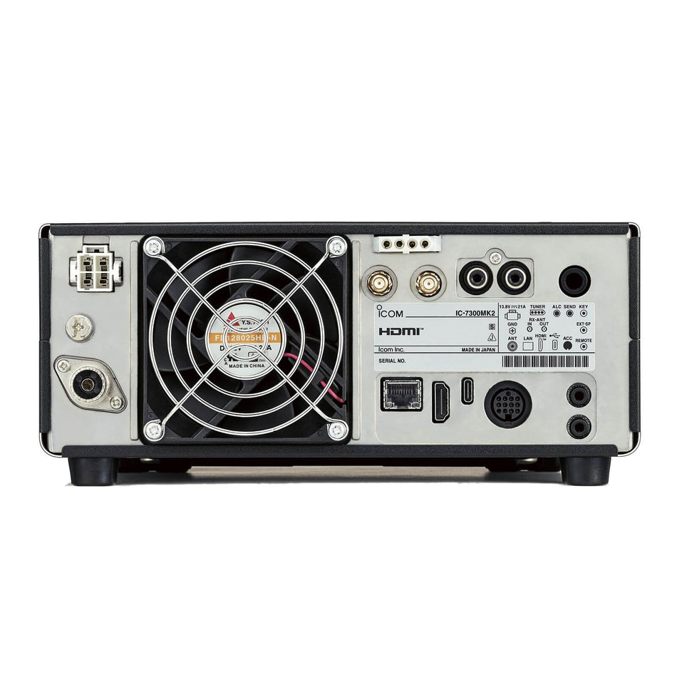 Vista posteriore Icom IC-7300MK2, connessioni e ventola.