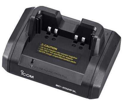Caricabatterie rapido Icom BC-202IP3L per radio IP/LTE e radioamatori, base di ricarica multi-collegabile.