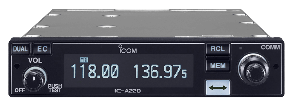 Radio VHF aeronautica Icom IC-A220E TSO con frequenza 8,33/25 kHz.