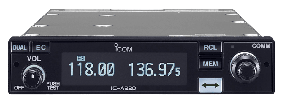Radio VHF aeronautica Icom IC-A220E TSO con frequenza 8,33/25 kHz.