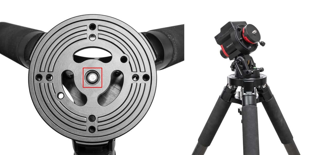 Treppiede in carbonio iOptron compatibile con montature HEM27 e GEM45/CEM40, leggero e robusto fino a 50kg, con gambe da 40mm e 36mm.
