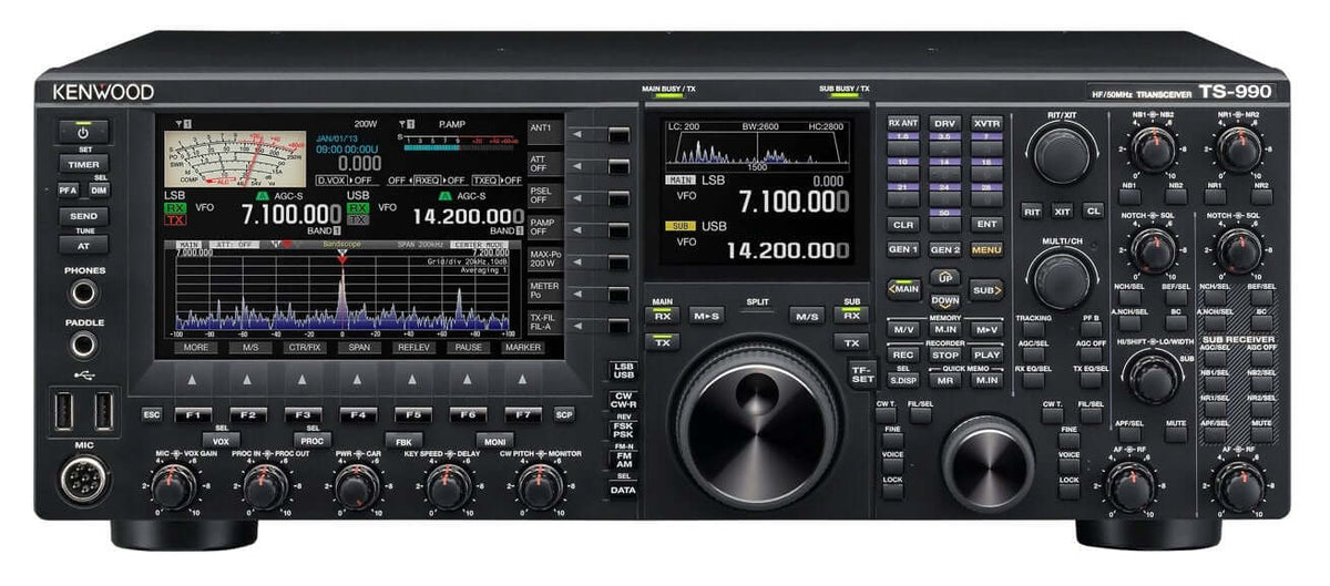 Kenwood TS-990S Ricetrasmettitore HF/50MHz, stazione base ammiraglia per radioamatori, 200 watt uscita, tecnologia avanzata.