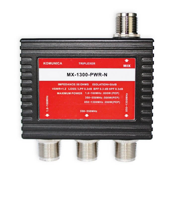 Triplexer Komunica MX-1300-PWR-N con 4 connettori tipo N.