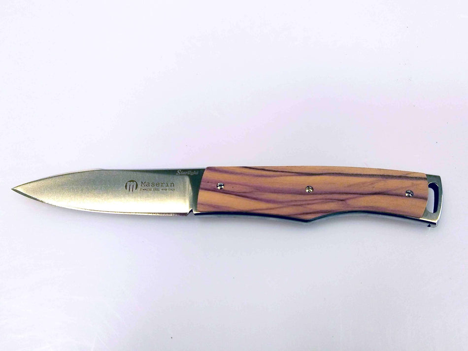 Coltello Maserin Starlight fisso, lama AUS-8, manico olivo.
