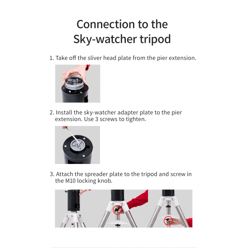 Istruzioni di installazione per treppiede Sky-Watcher con immagini.