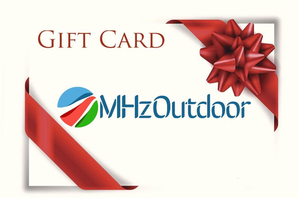 Carta regalo MHzOutdoor con logo e nastro rosso elegante