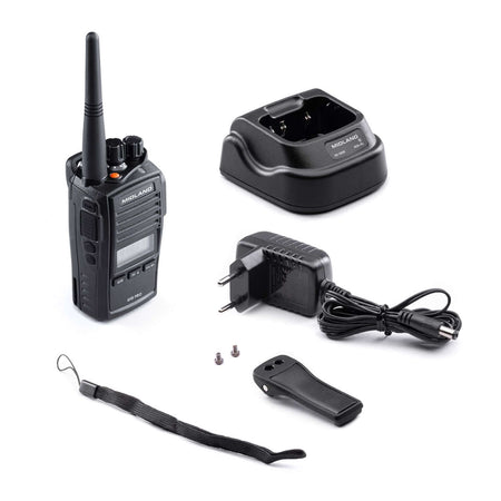 Walkie talkie professionale Midland G18 PRO NC con accessori in dotazione.