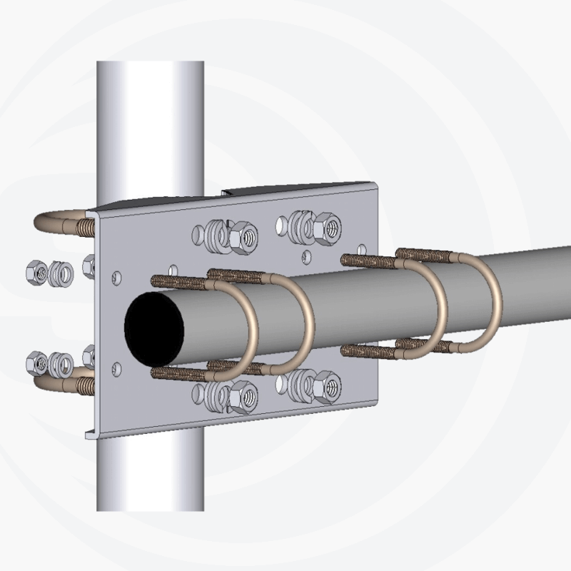 Dettaglio di montaggio antenna Sirio SY 50-3 Yagi, staffa e supporti.