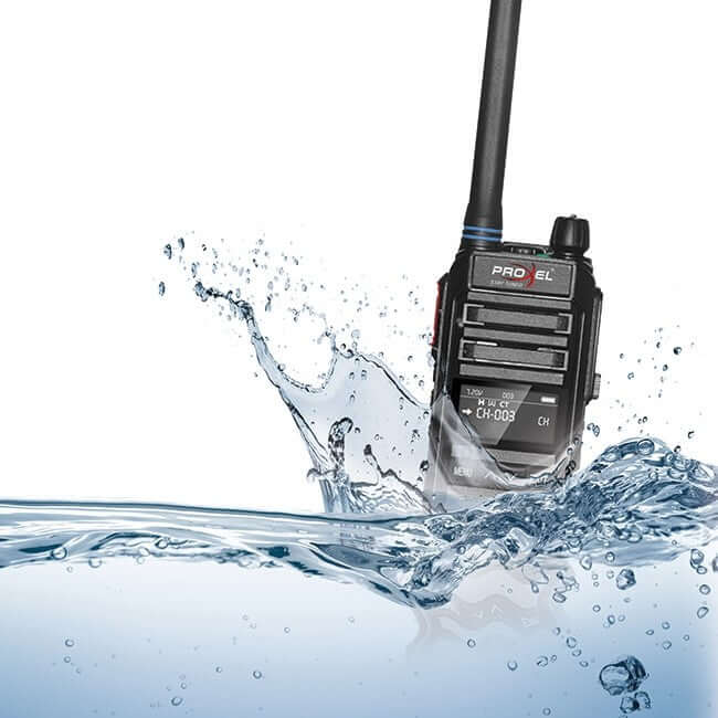 Walkie Talkie Proxel PX-100 resistente all'acqua, in alluminio, certificazione IP67.