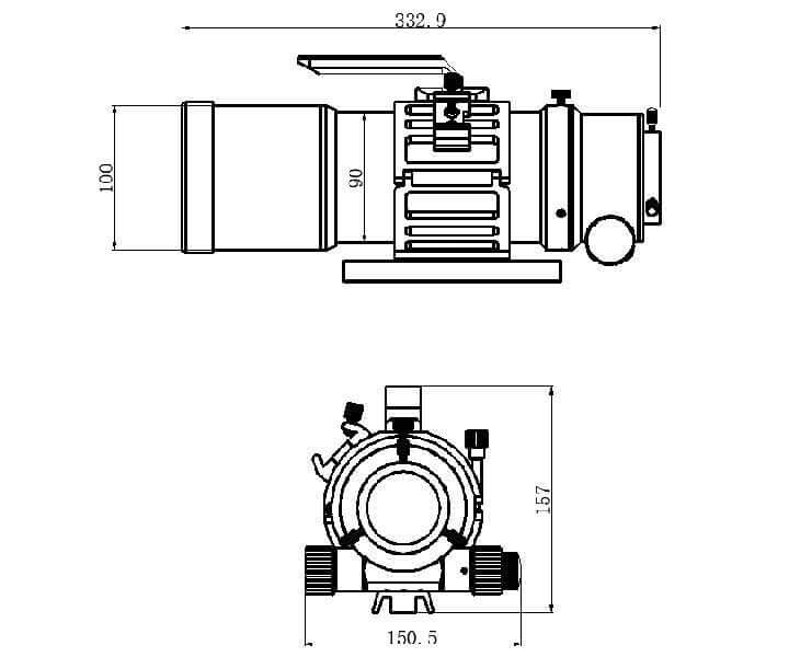 Schema tecnico del telescopio TS-Optics 76EDPH con misure